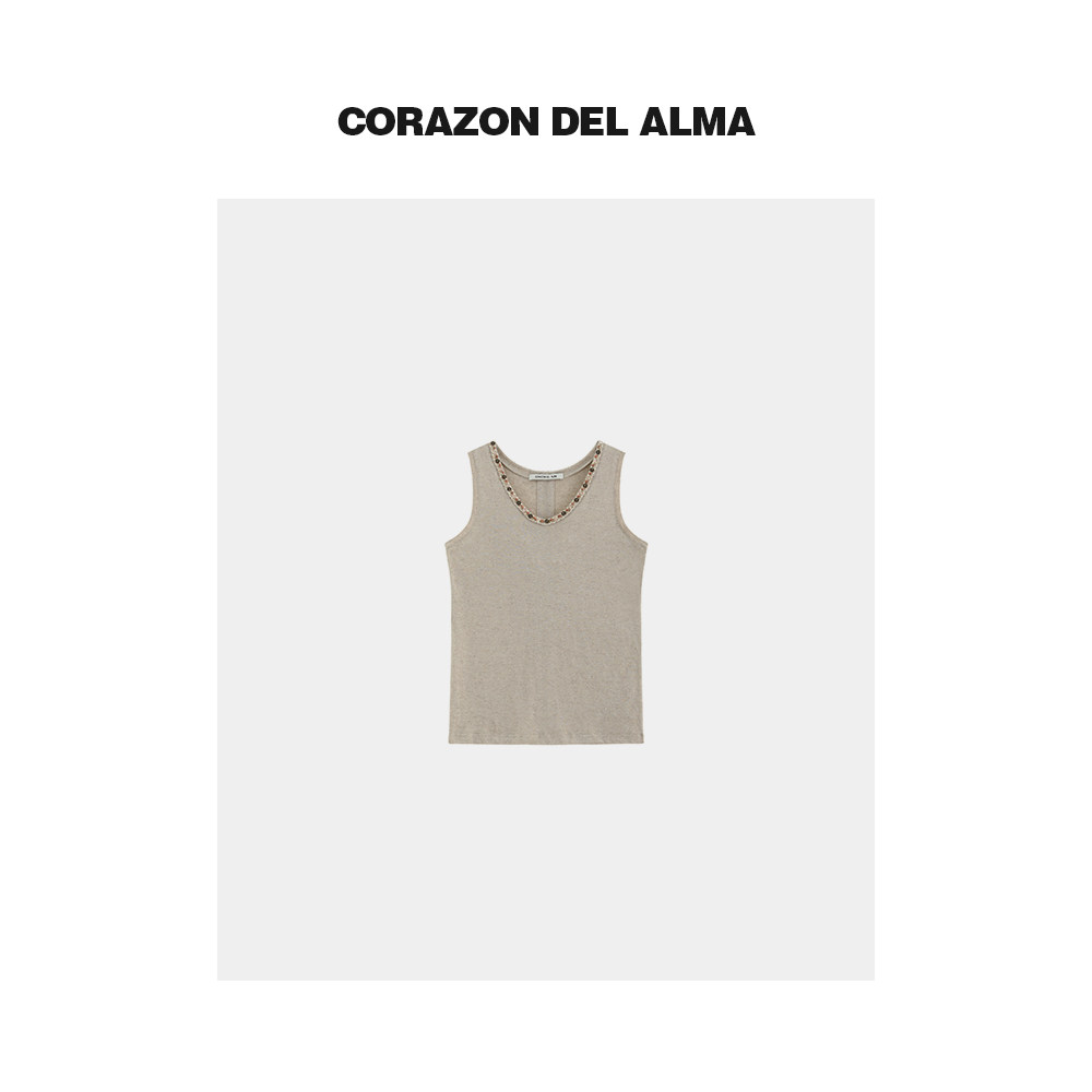 凉感混色肌理亚麻v领背心