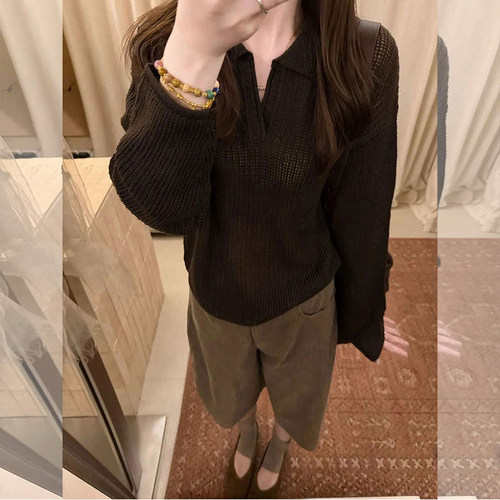 老钱风polo领针织衫阔腿裤套装女