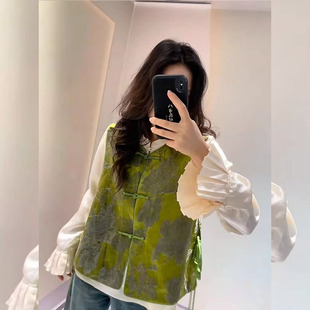 巨好看独特重工新中式马夹2026年春季坎肩提花别致国风绿色马甲女