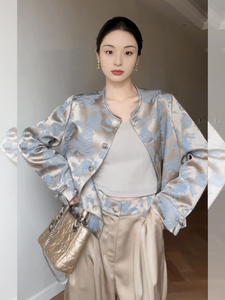 早秋穿搭套装2024新款女独特绝美新中式国风提花外套阔腿裤两件套