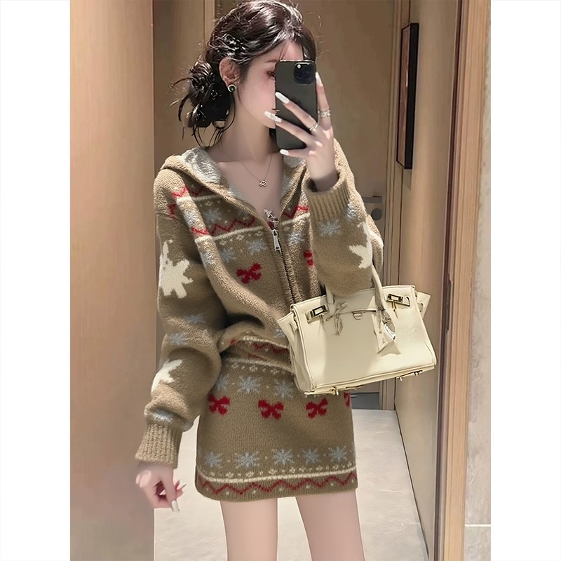 巨好看的费尔岛针织套装女