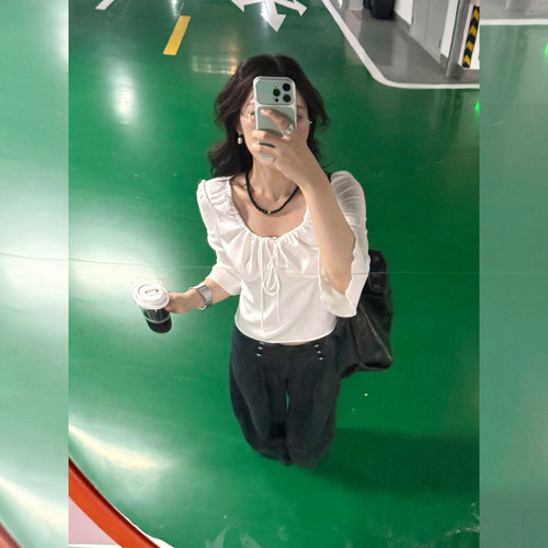 纯欲风褶皱上衣多排扣阔腿裤套装