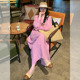 松弛感宽松显瘦遮肚子长裙 巨好看气质粉色苎麻连衣裙女2026年春季
