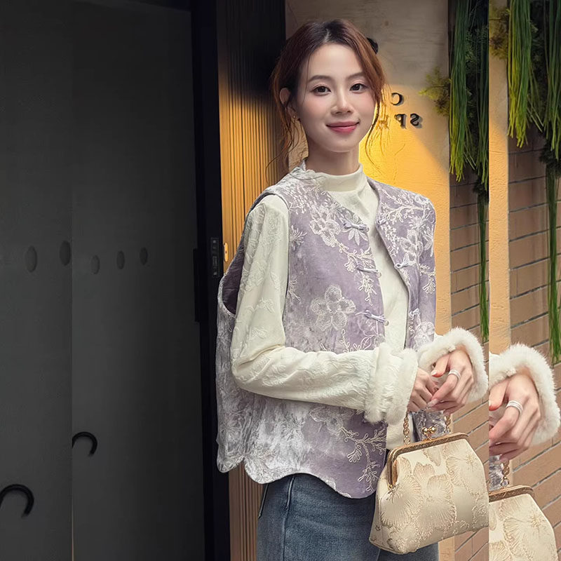 氛围感新中式紫色提花马甲女2026春季巨好看温柔轻奢无袖马夹外套,女装/女士精品,常规大码外套,淘宝优惠券,粉丝福利购,淘宝优惠卷
