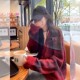 韩系氛围感新年红色格纹毛衣女2026年春季 慵懒巨好看v领针织开衫