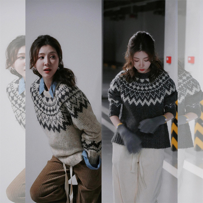 米白色费尔岛圣诞毛衣女早春