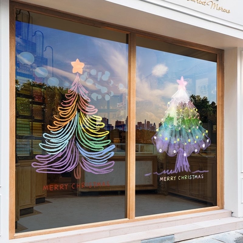 圣诞装饰氛围布置窗贴节日玻璃贴纸卡通圣诞树装扮门贴橱窗静电贴