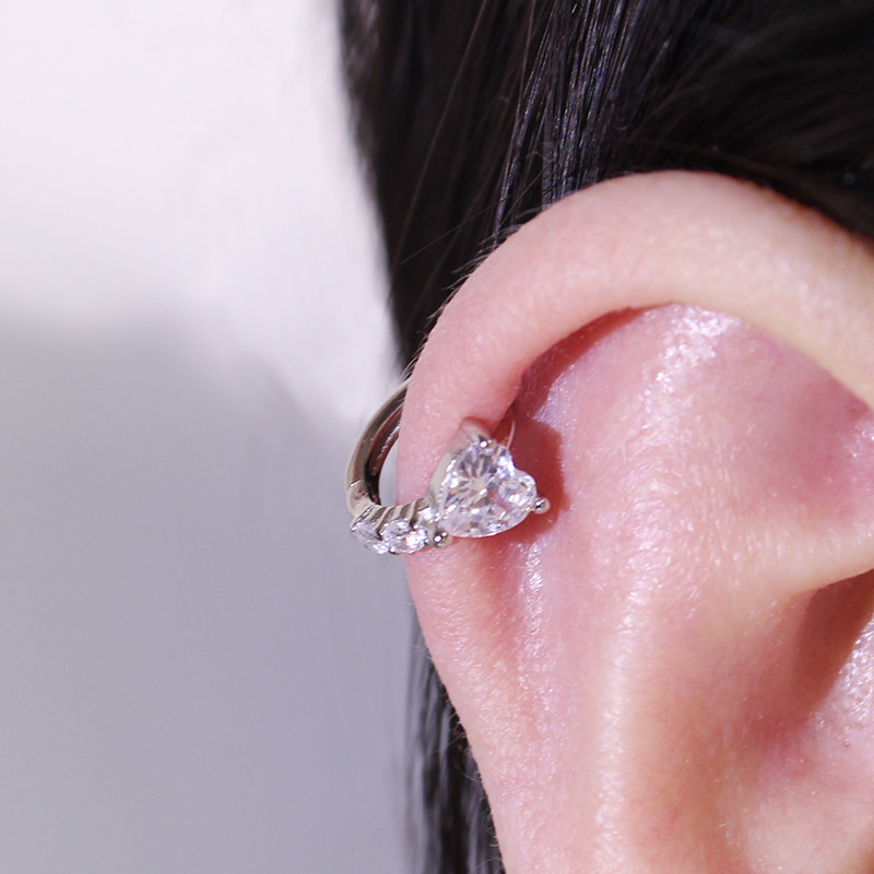 耳骨环爱心大钻耳骨耳扣超闪耳骨钉纯银水钻耳扣养耳圈睡觉免摘