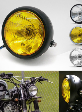 摩托车改装复古大灯CG125 GN125 前照灯 铁壳黑色远近车灯圆灯