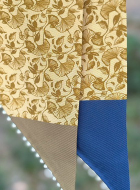 金银杏-100%真丝斜纹丝绸双层中国风印花花卉流苏长丝巾飘带