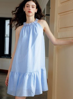 Te by frigidOrg 24早春 绿窗系列 花花装饰领奶油纱挂脖连衣裙粉