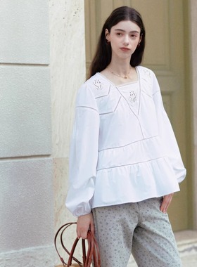 Te by frigid.Org 26早春系列 鸢尾花绣花娃娃衬衫 法式浪漫风