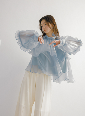 Te by frigidOrg初秋长袖衬衫上衣女法式小众露肩蝴蝶结原创设计