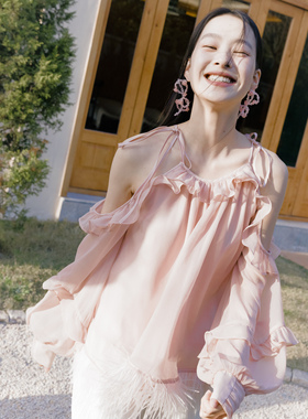 te by frigidOrg秋季衬衫上衣女新款长袖小众设计感泡泡袖上衣女