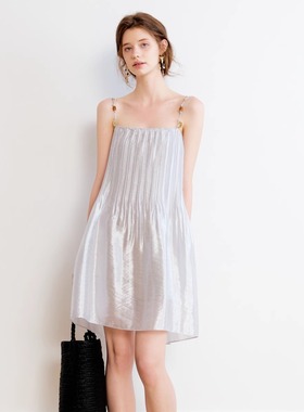 Te by frigidOrg 25夏日新品 海岛串珠压褶背心裙 小众收腰连衣裙