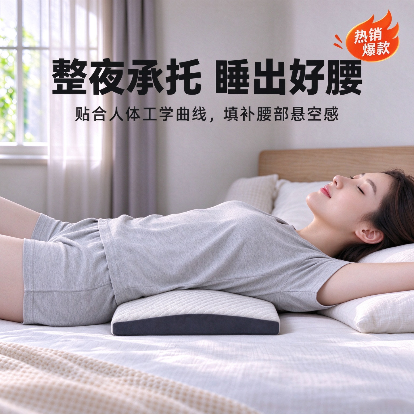 平躺托腰床上睡眠护腰支撑枕腰部垫高海绵靠垫可拆洗透气舒适面料
