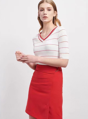 依恋P家a字裙包臀裙PRWH82306C夏通勤纯色简约不规则半身裙短裙女