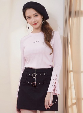 E家高级感修身显瘦针织打底上衣 正品撤柜清仓EEKW82309S