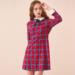 依恋品牌折扣 娃娃领连衣裙a字长裙EEOW82151A