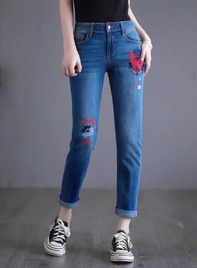 依恋品牌折扣法式高腰直筒牛仔裤女显瘦美式宽松直简裤EETJ82157A