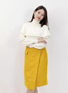 依恋旗下R系列RCWH84T02L半身裙女秋呢子复古高腰A字显瘦短裙子新