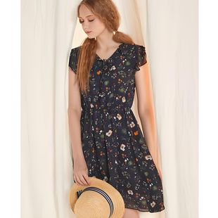 依恋品牌折扣 夏季碎花收腰无袖度假连衣裙EEOW82602M