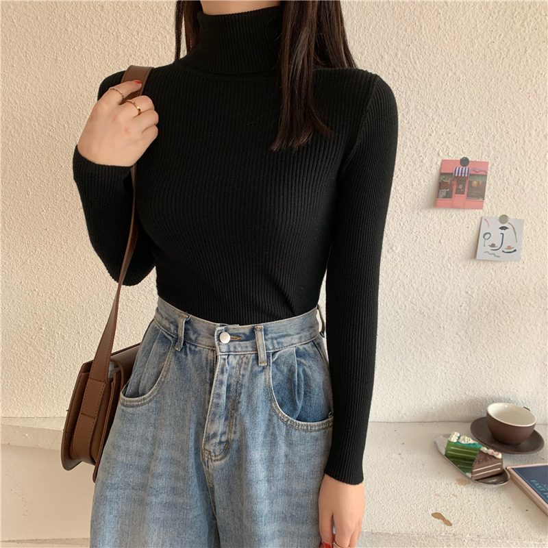 Real shot real price autumn and winter versatile high collar sweater thickened long sleeves show thin knitted bottoming shirt