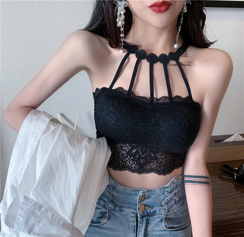 實價實拍掛脖美背美胸蕾絲吊帶背心女夏抹胸內衣