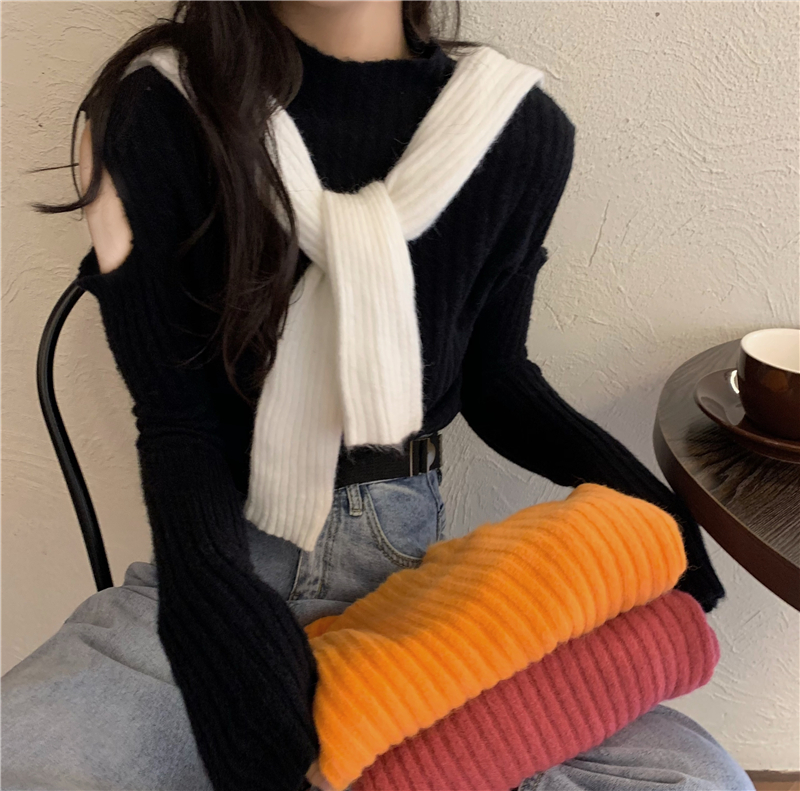 Real price real auction pit bar thickened hairy off shoulder high neck short sweater women's lazy long sleeve sweater in autumn and winter