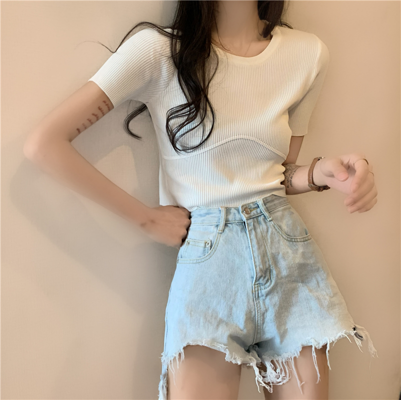 Soft ice silk pilling free knitted short sleeve top