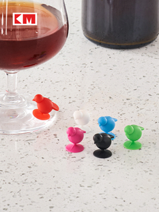 KM1319玻璃杯子区分标记贴创意小鸟吸盘硅胶红酒杯聚会防拿错标识