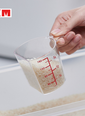 KM 6273带刻度量米杯米桶专用计量杯透明平口型计量杯带手柄180ml