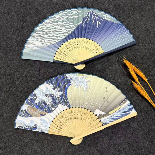6寸日式手工竹制富士山折扇