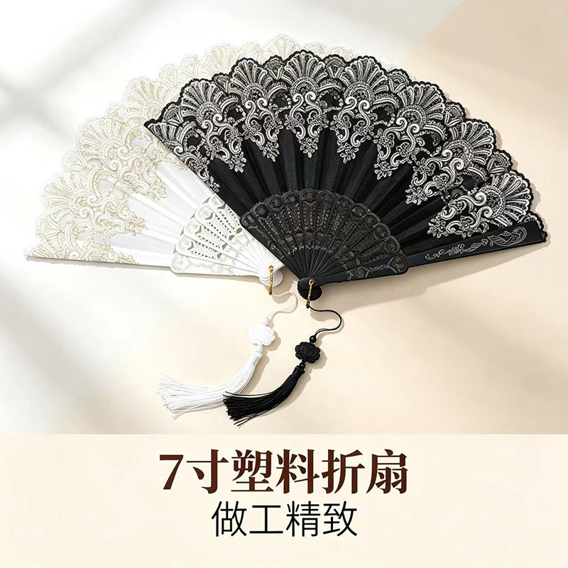 7寸新中式蕾丝折扇旗袍配饰图片