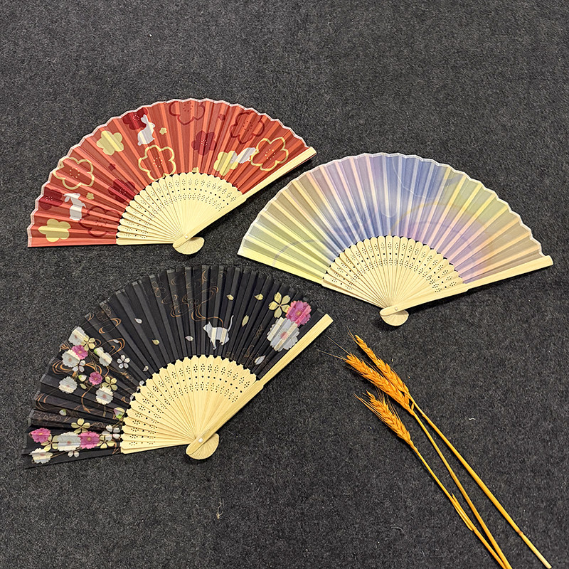 6寸古风折扇竹制扇柄印花折扇便携随身携带汉服配饰古典扇子