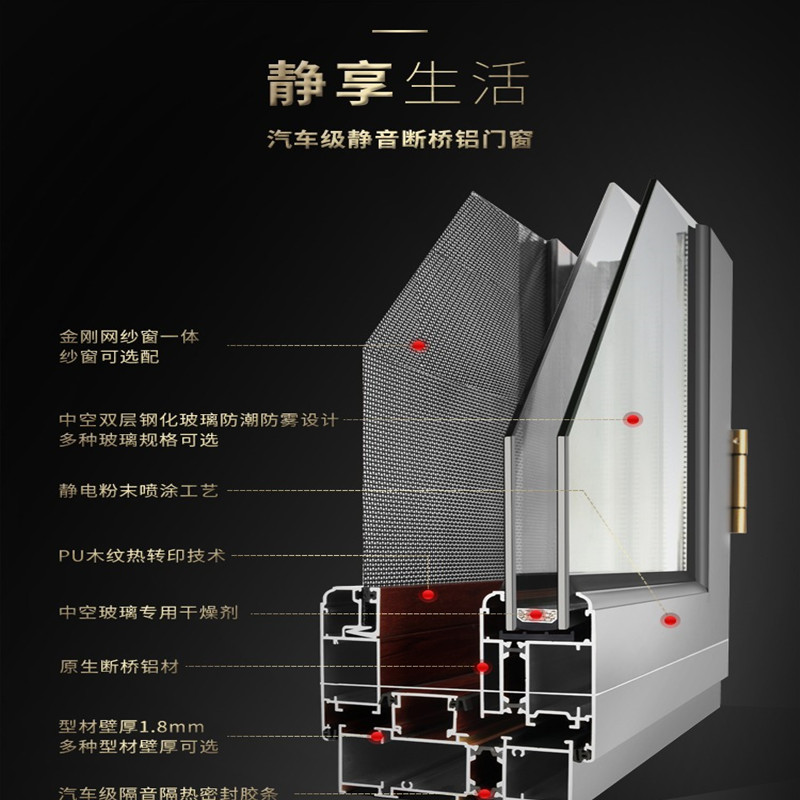 南昌断桥铝窗纱一体门窗封阳台隔音窗铝包木门窗玻璃阳光房铝合金