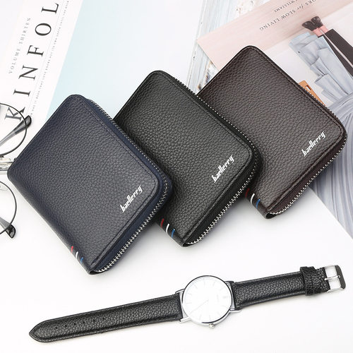 耐磨韩版拉链多卡位男短款钱包