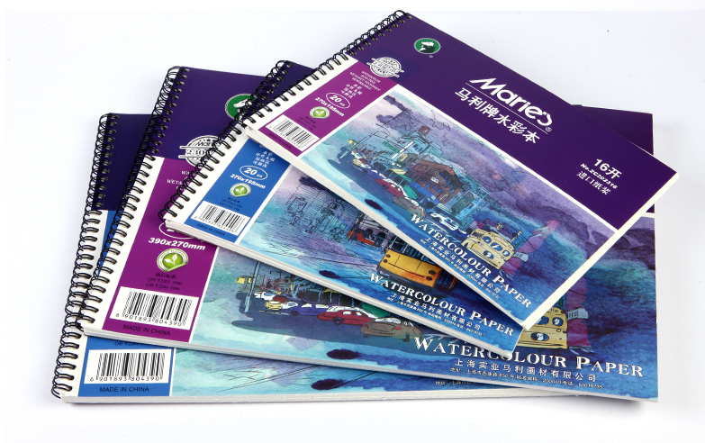 马利牌16K8K水彩本230g进口纸浆 手绘彩铅水彩线圈活页20页绘画本