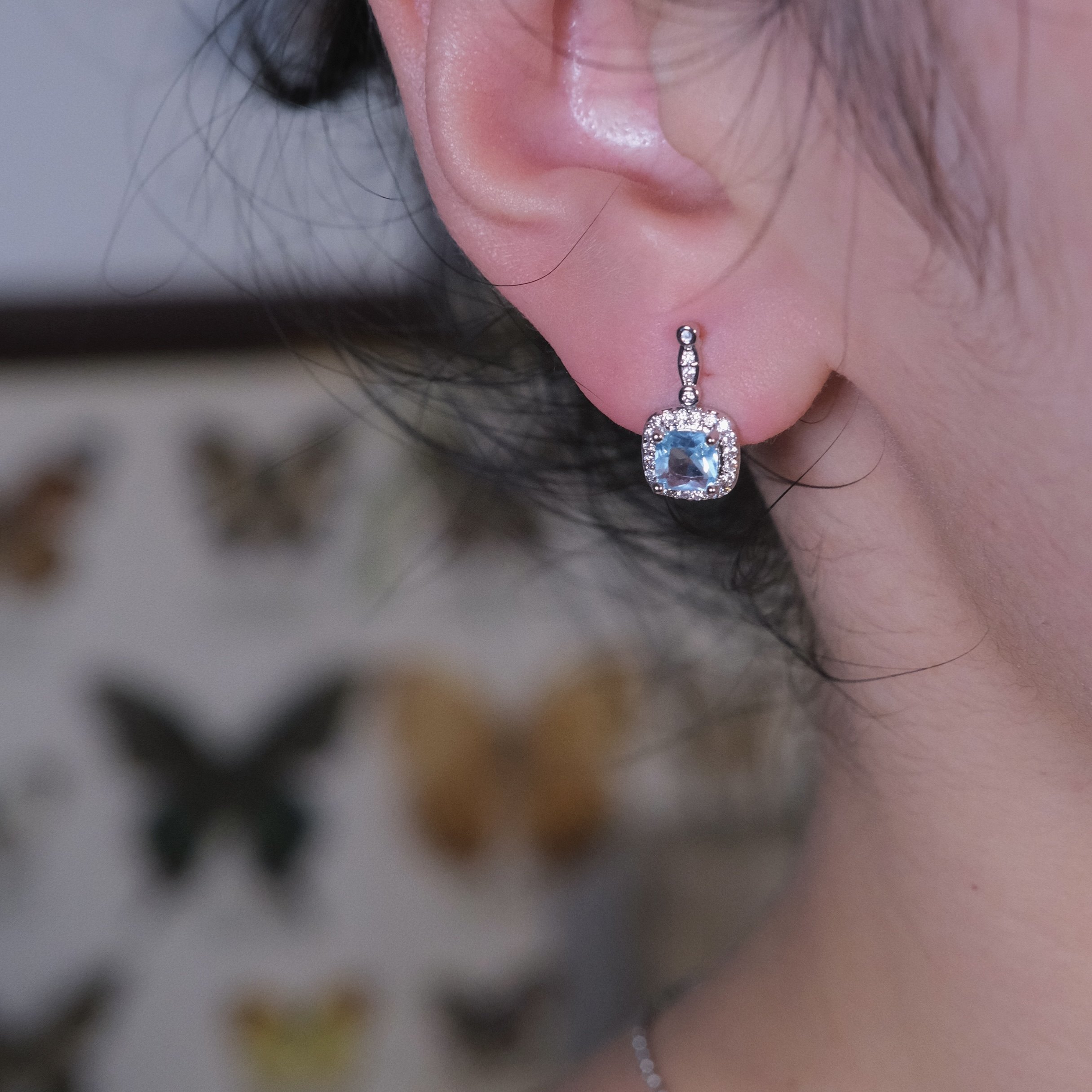 《冰岛蓝》法式复古精致闪耀蓝色锆石满钻小众高级感耳钉耳环耳夹