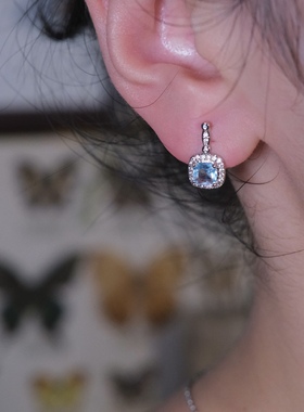 《冰岛蓝》法式复古精致闪耀蓝色锆石满钻小众高级感耳钉耳环耳夹