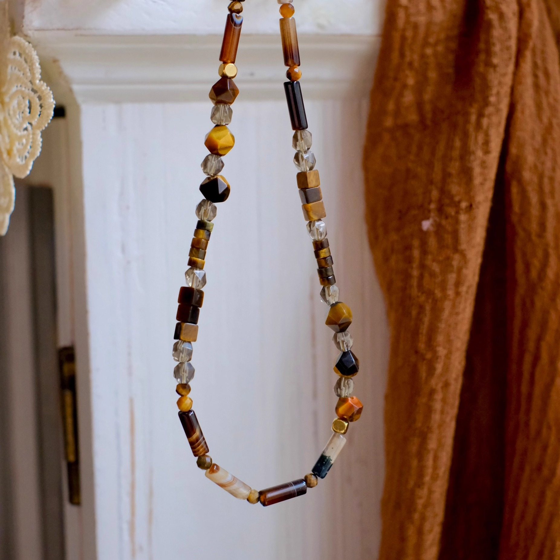 《秋酿》原创秋冬复古国风咖色系玛瑙虎睛石串珠天然石项链锁骨链