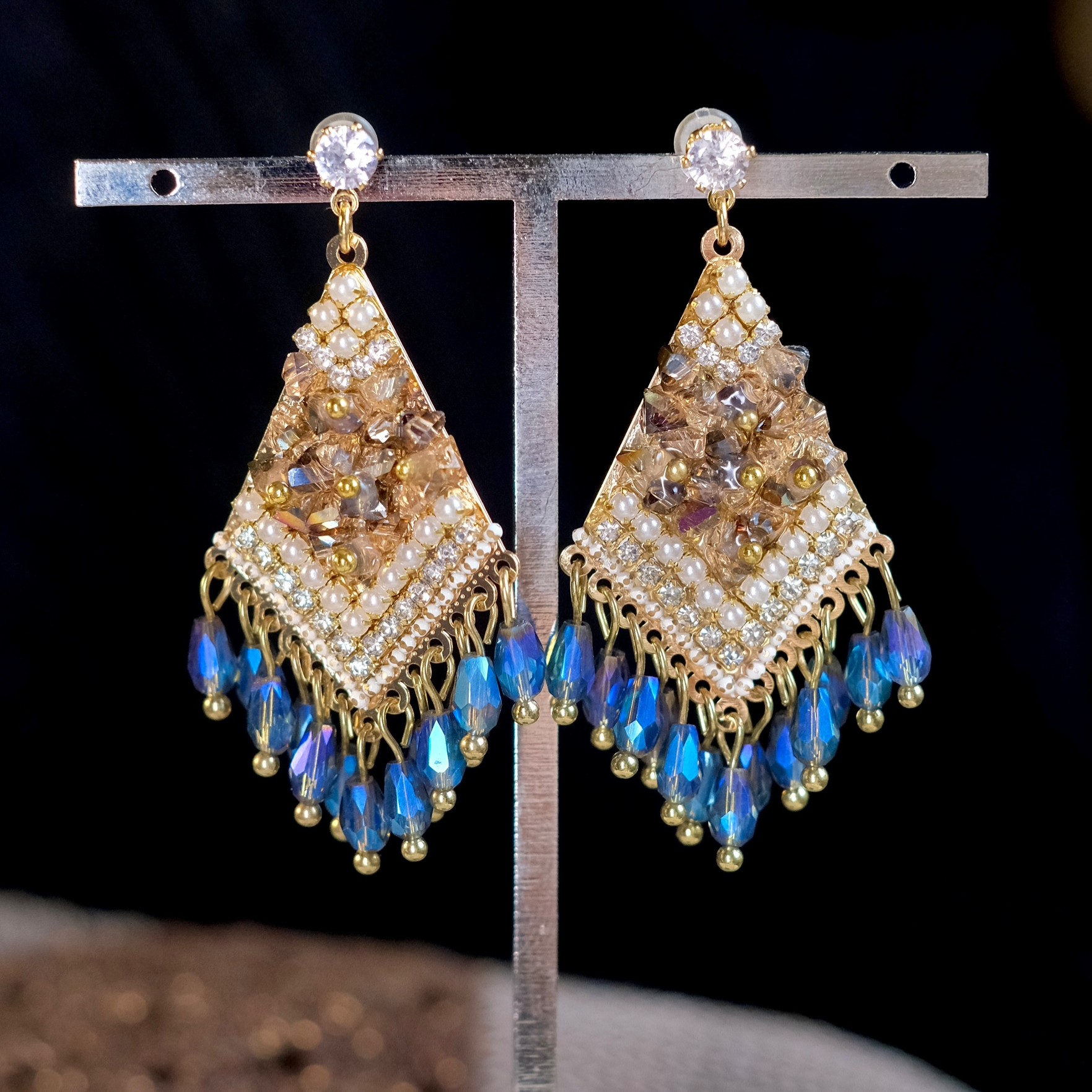 《苗疆少女》波西米亚复古民族风水晶流苏夸张度假耳环耳夹耳饰女