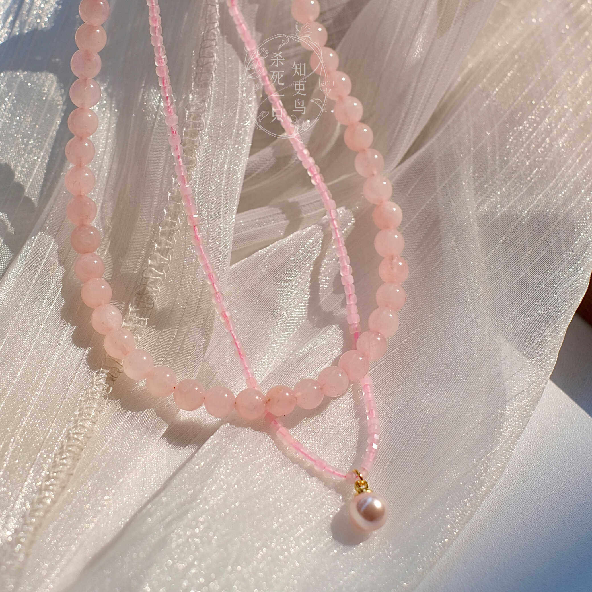 《冻荔枝》春夏仙气果冻粉天然玉髓水晶施家珍珠项链锁骨链叠戴女