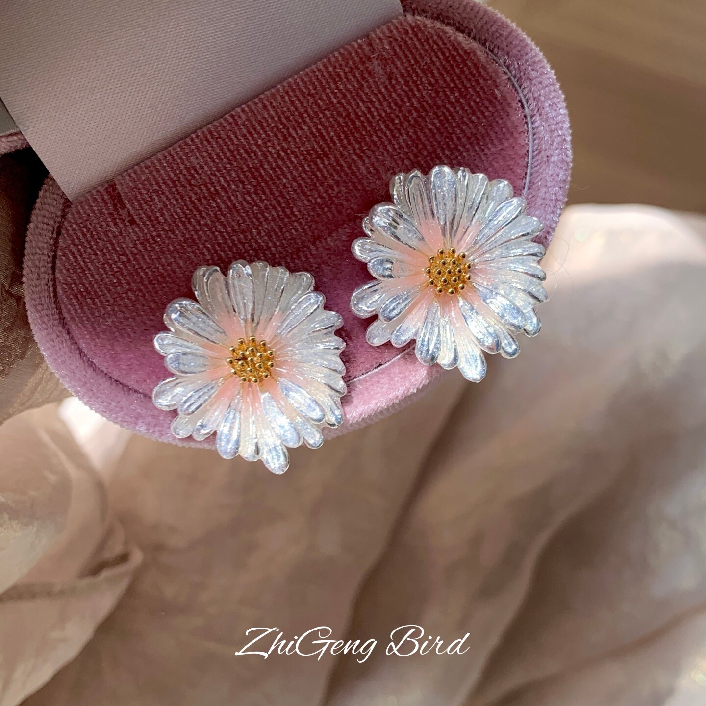 《盛夏小雏菊》超仙春夏花朵甜美森系独特漂亮耳环耳夹耳饰耳钉女