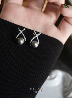 《银色山泉》法式复古高级感锆石银灰色珍珠小众冷淡风耳钉耳夹女