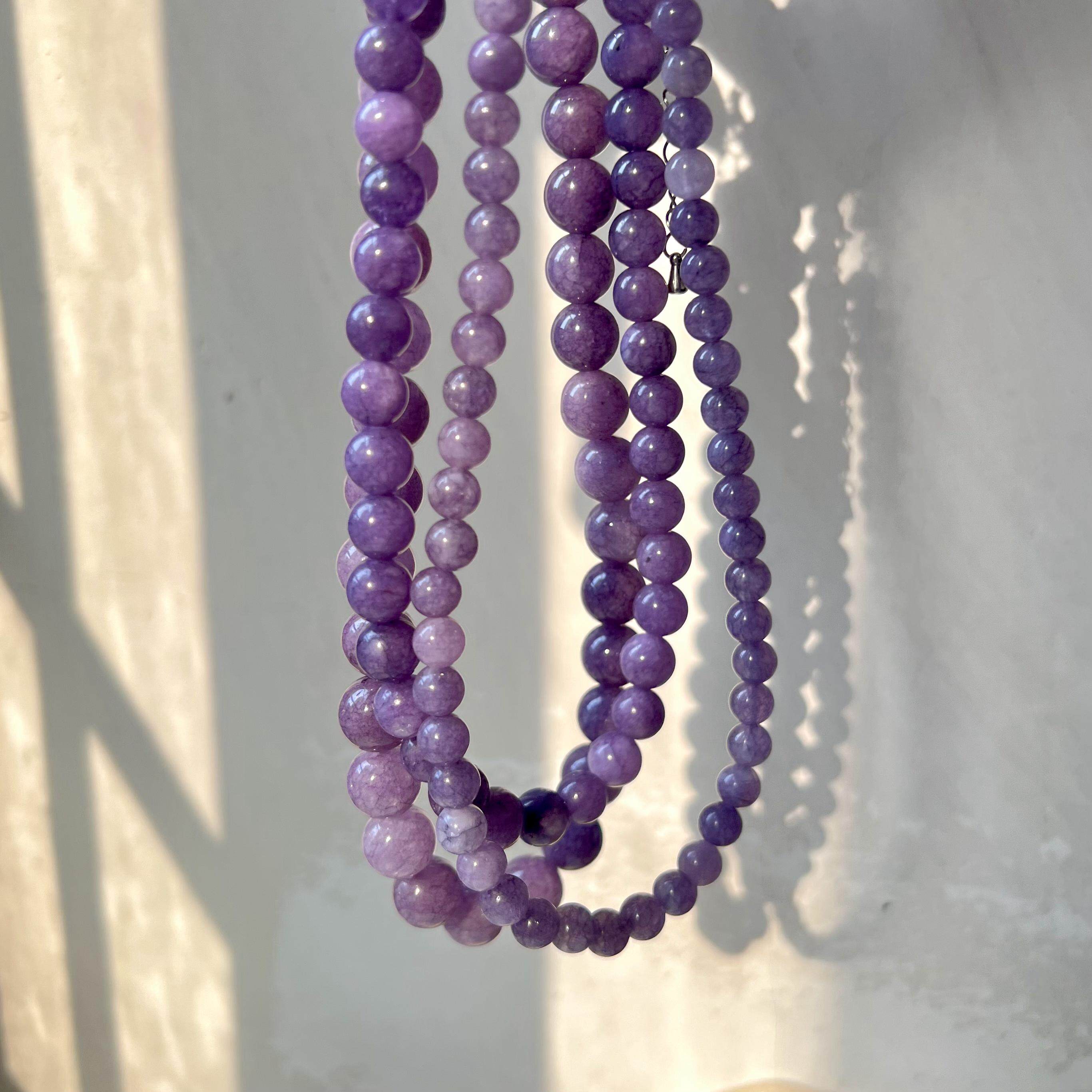 《暮山紫》新中式国风复古小众天然紫色玉髓串珠钛钢项链锁骨链女