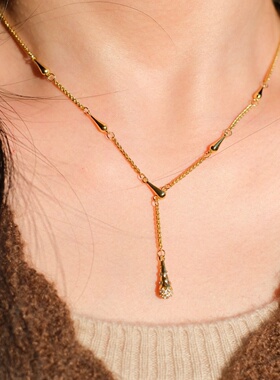 《瑞秋》复古优雅法式金色水滴沙漏吊坠精致高级感项链锁骨毛衣链