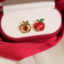 耳环耳夹 小众设计少女心精致红色不对称耳钉新年款 童话苹果