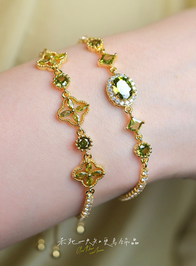 复古精致宫廷风橄榄绿锆石手链
