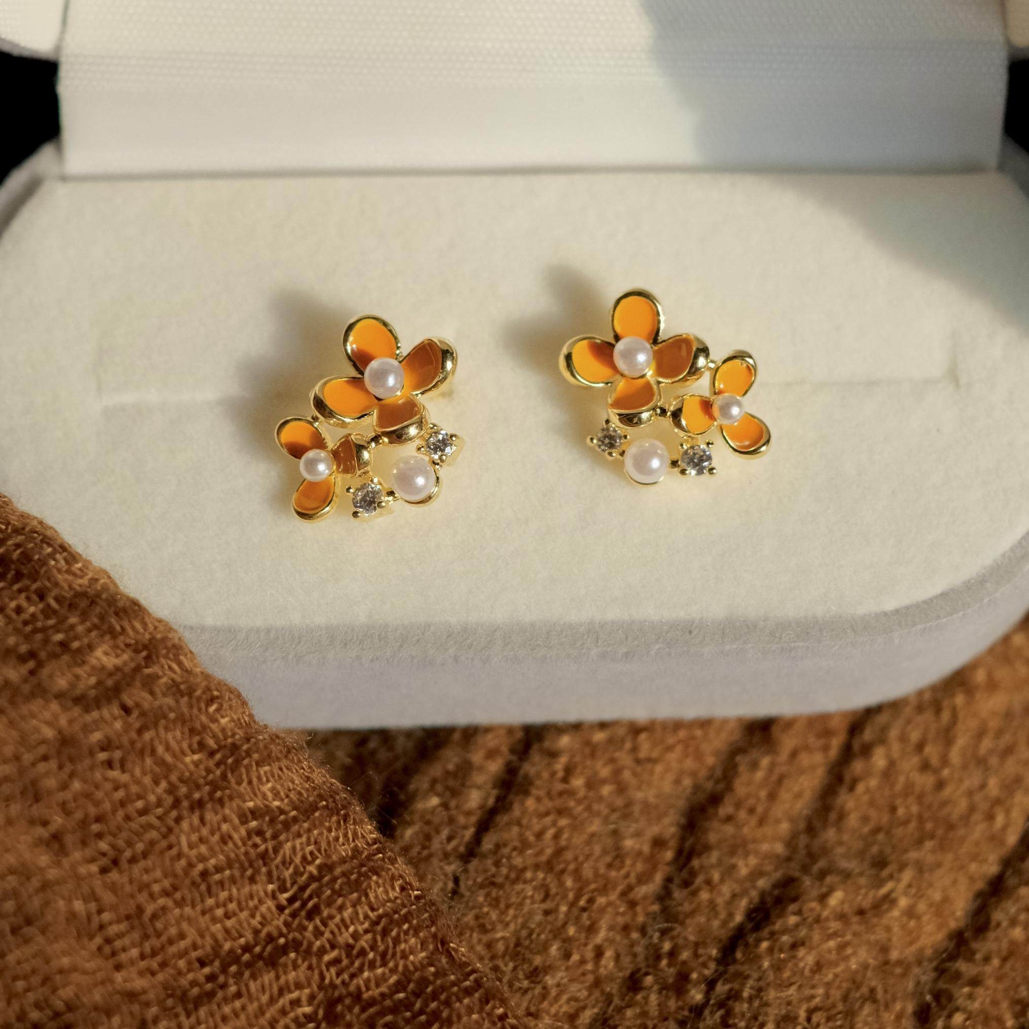 《折桂》秋冬复古文艺新中式小巧精致桂花珍珠耳钉耳环耳夹无耳洞